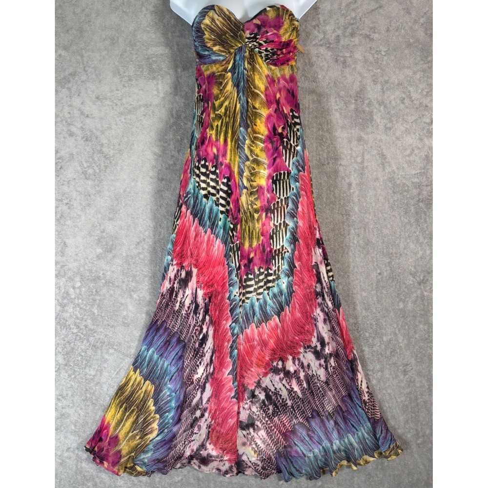 Marciano Vintage 100% Silk Strapless Maxi Dress Abstract Print Multicolor S Y2K - Picture 1 of 16